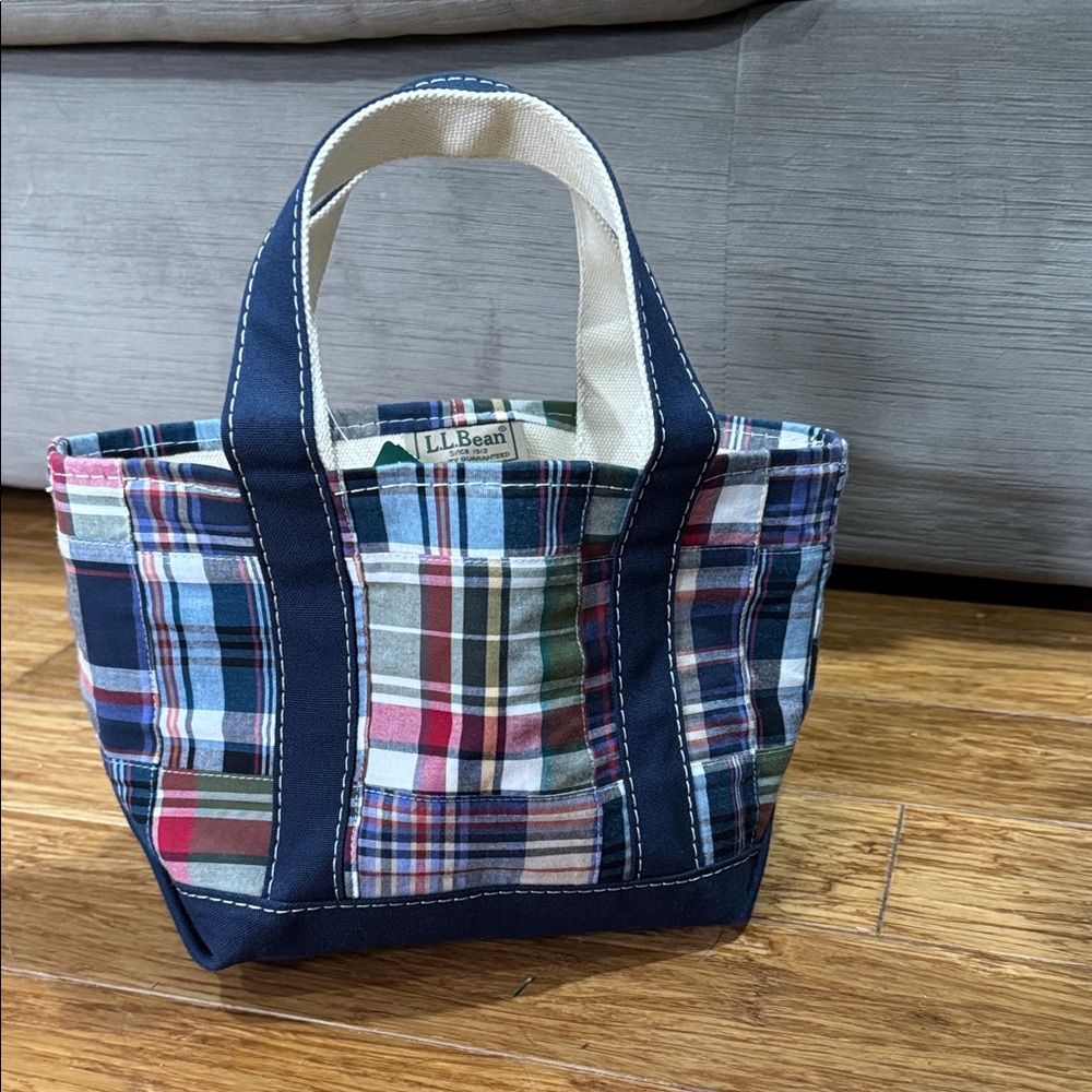 L.L. Bean Navy and Multicolor mini Plaid Tote